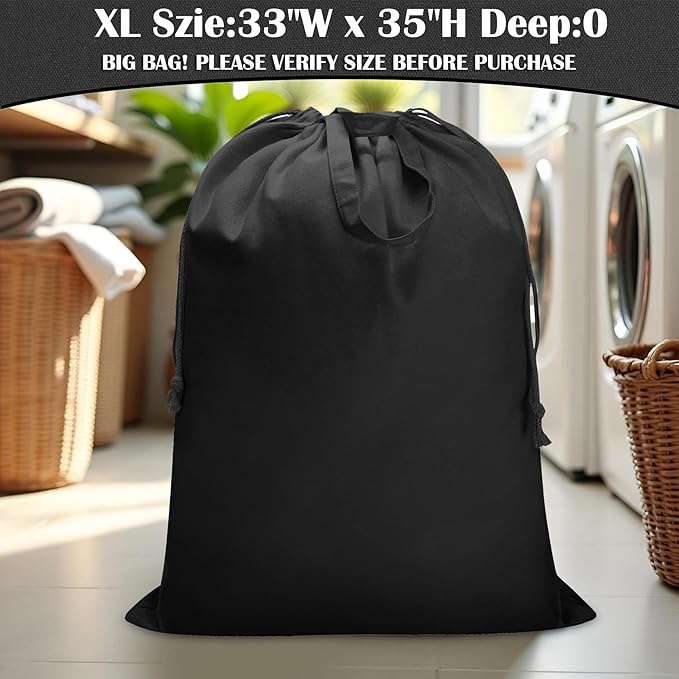 Canvas Laundry Bag 33"Wx 35"H, Thick Canvas Laundry Bag with Handles & Drawstring, Extra Large Heavy Duty Washable Basket Liner Hamper Liner Storage Sack (XL Black)
