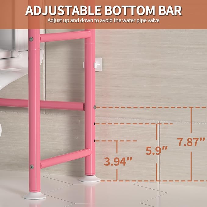 3-Tier Over The Toilet Storage, Freestanding Metal Bathroom Shelves, Space Saver Above The Over Toilet Storage Shelf for Bathroom (Pink)