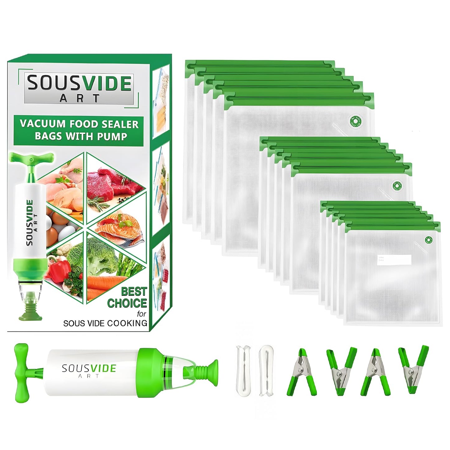 SOUSVIDE ART Sous Vide Cooker Kit - 1000W Immersion Circulator - 15 Vacuum Bags, Pump, Digital Timer and Temperature Control; Complete Sous Vide Machine Cooking Kit for Home Chefs and Beginners