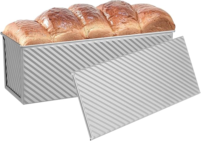 SS&CC Pullman Loaf Pan with Lid 2-Pack, 2.2lb & 1lb Carbon Steel Bread Pan for Homemade Sourdough & Sandwich Bread | Nonstick Bakeware, Heavy Duty & Easy Clean (Black, 1lb+2.2lb)