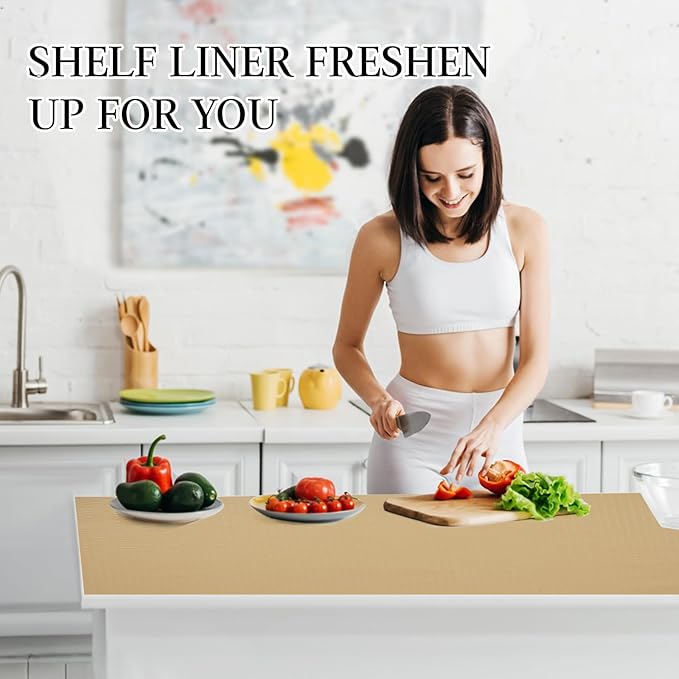 Beautysaid Shelf and Drawer Liner for Kitchen Cabinet, Non Adhesive Non Slip Shelf Paper Waterproof Washable Thickened for Dresser Pantry Shelve Bathroom Protector Liner(Beige,23.6 in x 10 FT)