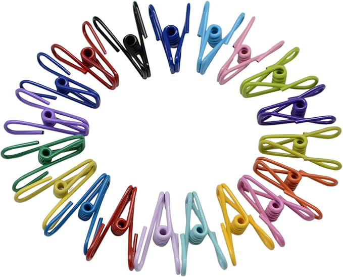 Chip Clips, 20 Pcs 2 Inch 10 Different Mixed Colors Utility Metal Clips PVC-Coated High Elasticity Good Persistence for Clothespins Paper/Food Bag Clips Clothes Pins (20)