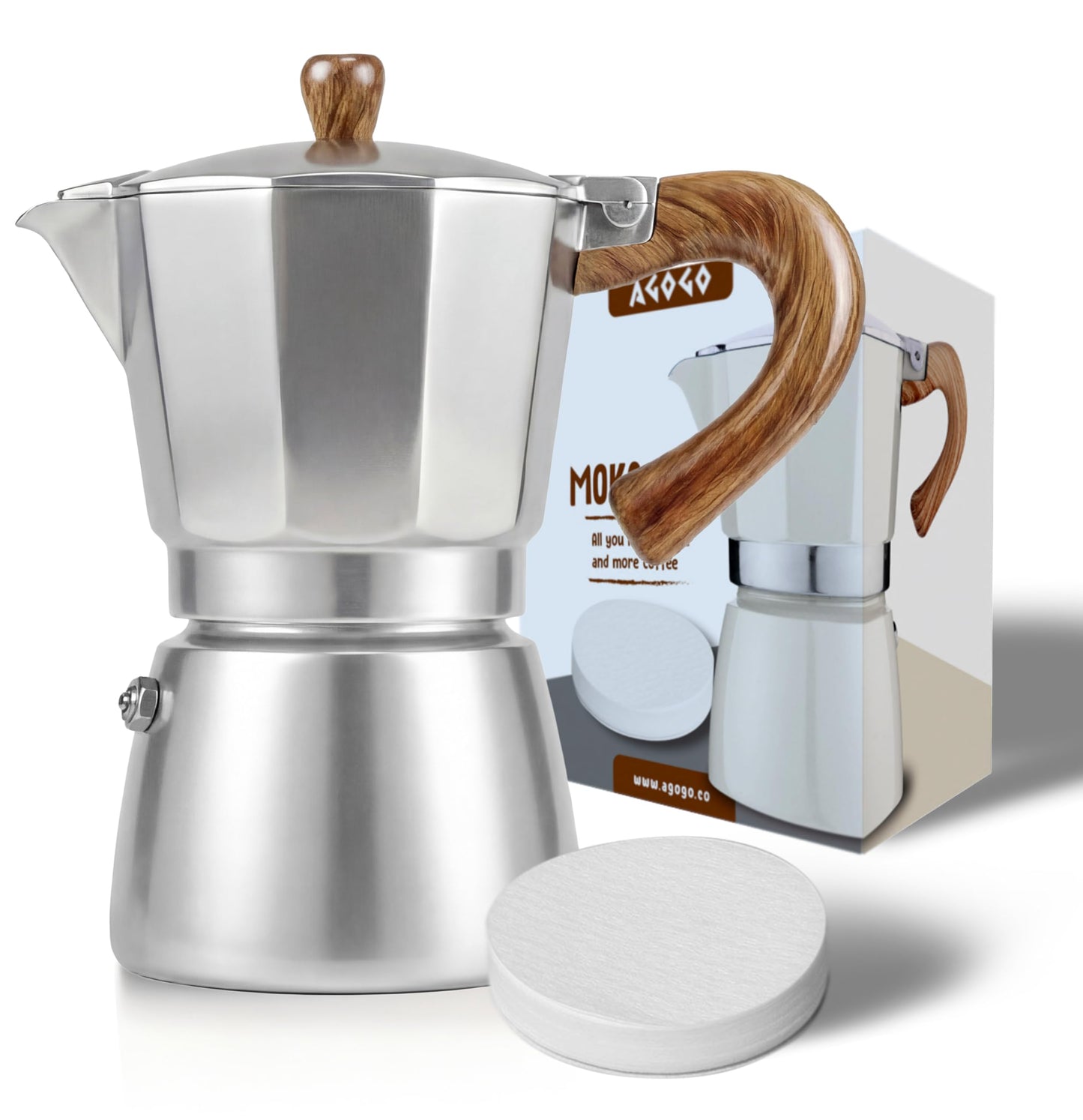 AGOGO Moka Pot Stovetop Espresso Set & Cuban Coffee Maker 6-Cup/300ml Blue