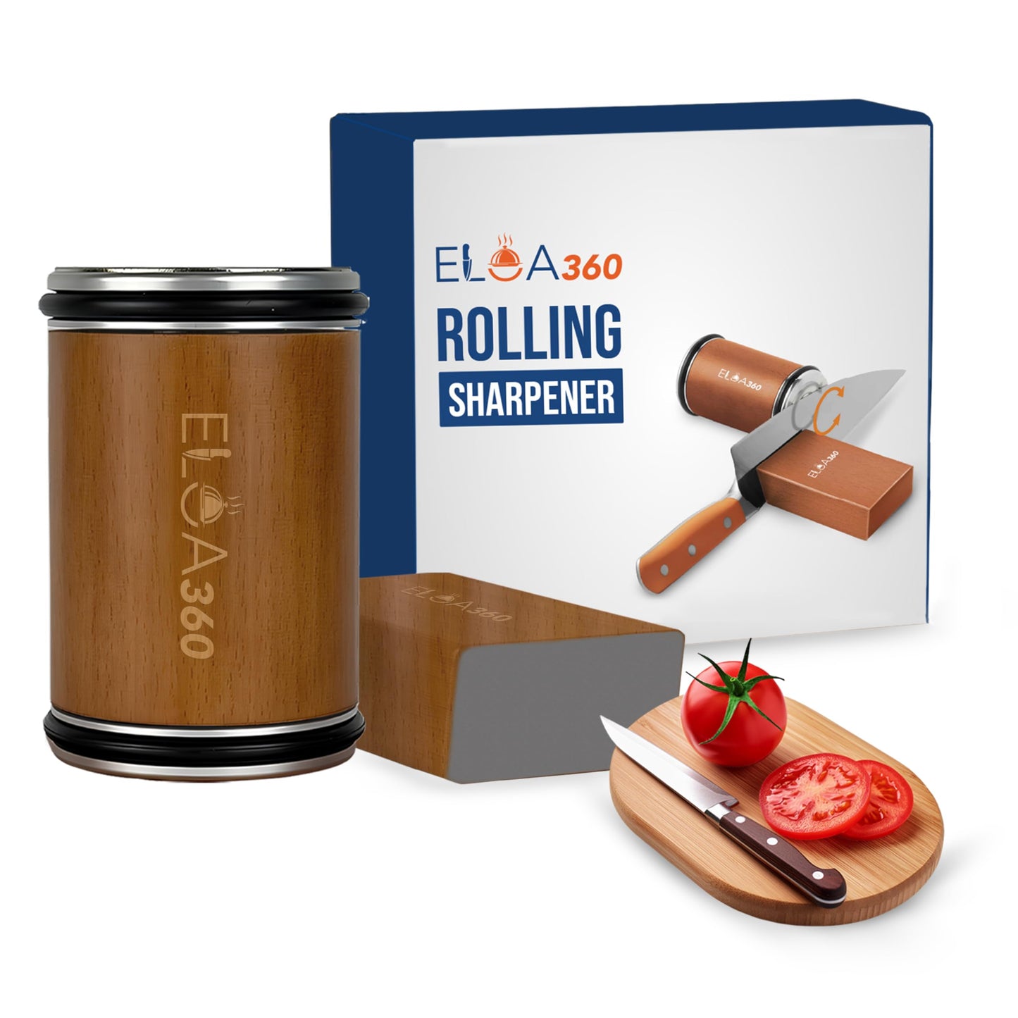 ELOA360 Knife Sharpener, Rolling Knife Sharpener Kit with Diamond and Ceramic Discs with 15° and 20° Magnetic Angle, kitchen knife sharpener, Razor-Sharp knife sharpening Tool