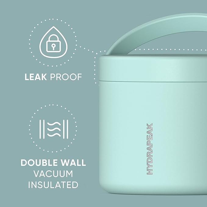 Hydrapeak 18oz Stainless Steel Vacuum Insulated Food Jar for Hot Food and Cold Food, Wide Mouth Leak-Proof Soup Jar for Adults, 10 Hours Hot and 16 Hours Cold (Fresh Mint)