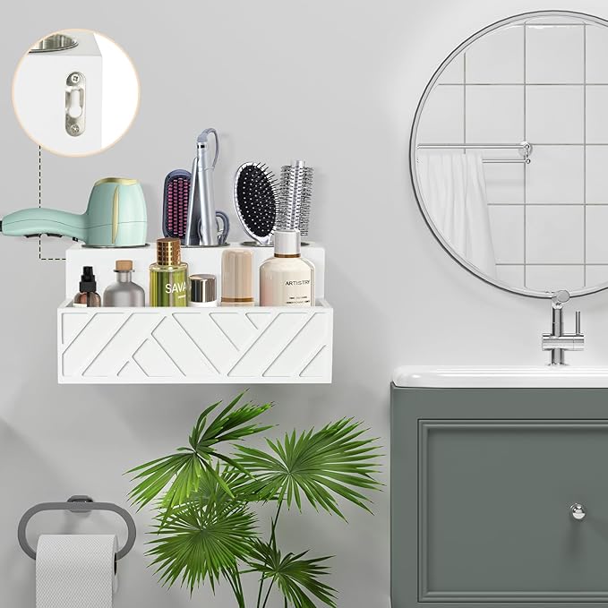 Hair Tool Organizer, Hair Dryer Holder Wall Mounted, Bathroom Countertop Organizer for Bathroom Accessories, Blow Dryer Organizer for Curling Iron, Hair Styling Tools, Vanity Organizer for Makeup