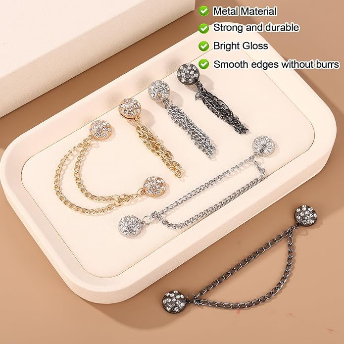 6pcs Magnetic Clothing Clips with Chain, Multi-Function Magnet Button Pins Hijab Cuff Clips for Fixing Hem of Clothes Long Pants Legs Sleeves of Shirts
