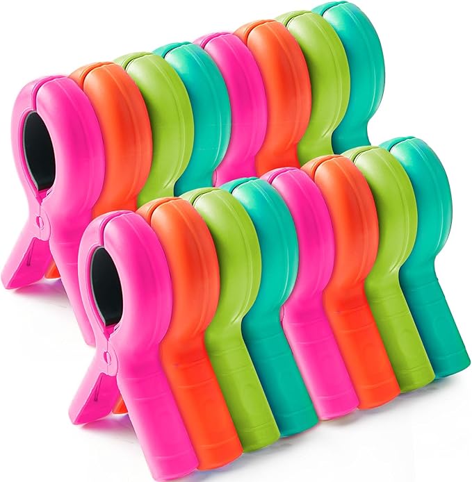 Beach Towel Clips for Beach Chairs, 16 Pcs Towel Holder for Beach Chair Pool Chair on Cruise Essentials, Jumbo Size Heavy Duty Clothes Pins, Beach Chair Clips to Beach Vacation Essentials, 4 Colors
