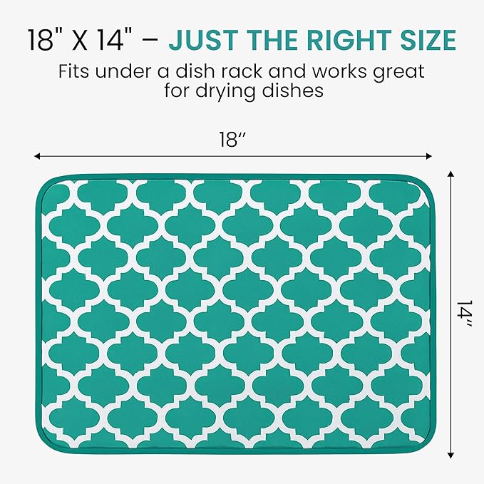 Dish Drying Mat - Microfiber Kitchen Counter Mat, Super Absorbent & Quick Dry Dish Drying Pad for Dishes, Utensils, Pots & Pans - Large Reversible Drying Mat for Kitchen Countertops, Coffee Bar, Green