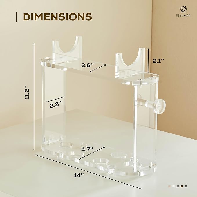 LifeLAZA Acrylic Holder and Organizer Compatible with Airwrap of Dyson and Airwrap Attachments, Airwrap Stand Storage, Countertop Airwrap Styler Rack Compatible with Airwrap Accessories