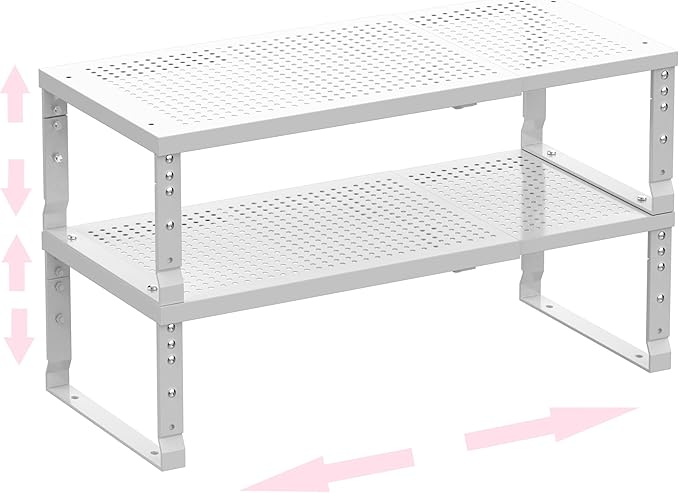 Asiingkel Metal Stackable Expandable Storage Shelf - Multi-Functional Home Storage Shelf, Suitable for Kitchen, Cabinet，Bathroom, Office, Garage, etc.（3PACKS/White/Medium