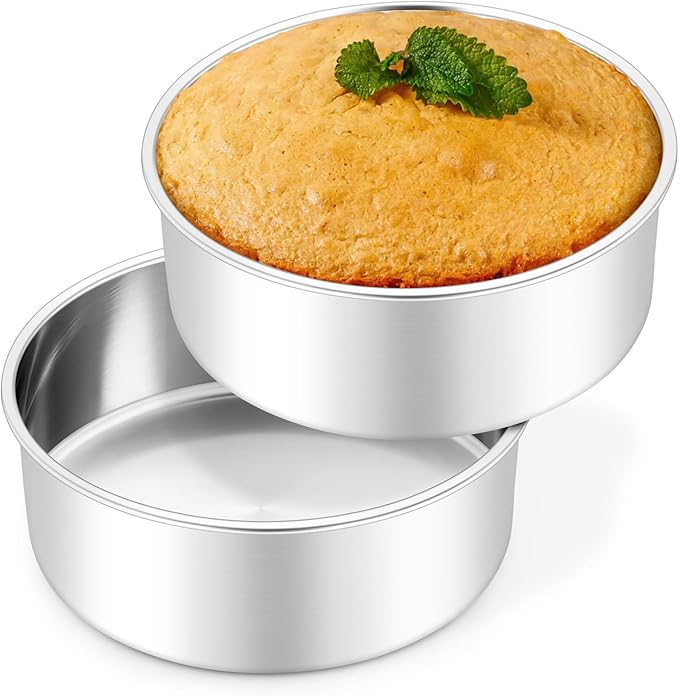 Leonyo Stainless Steel Round 8 Inch Cake Pans For Baking, 2 Pack