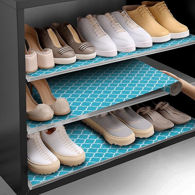 Shelf and Drawer Liner for Kitchen Cabinets Non-Adhesive, Strong Grip Non-Slip Thickened Cabinet Liners for Shelves, Waterproof Mats for Dresser Cupboard, Green/White, 17 in x 30 Feet