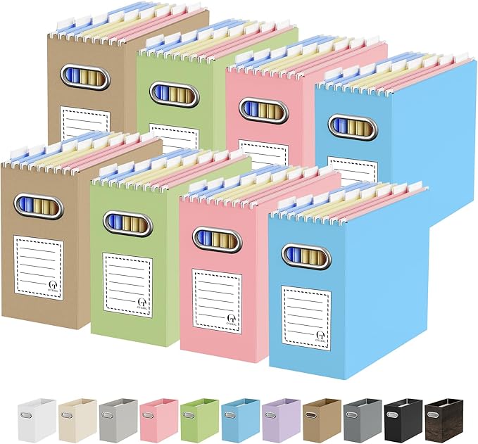 Oterri Cardboard File Organizer Box for Hanging File Folders Letter Size,File Box for Computer Desk,File Cabinet,Working Home,Office,Classroom (Mixed Colors, Letter Size - 8 Packs)