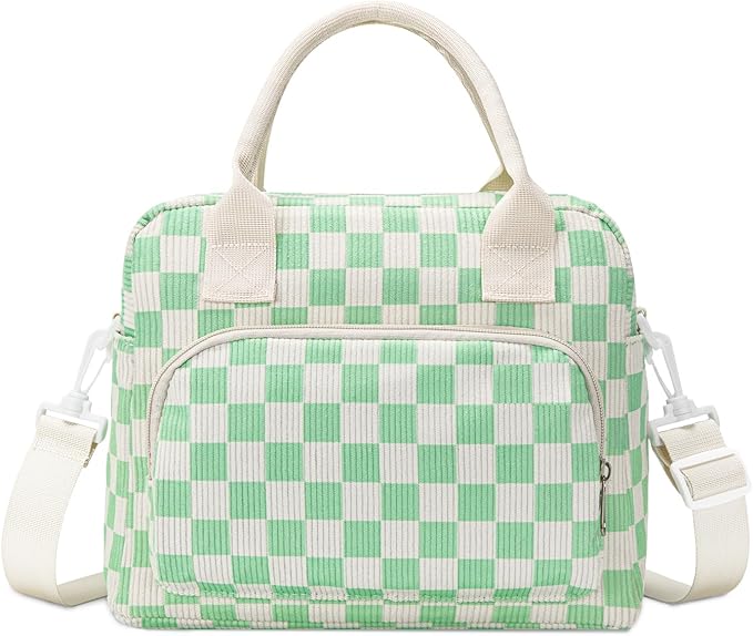 Lunch Bag Women Lunch Box for Women Adult Cute Insulated Lunch Bag Lager Cooler Lunch Tote Bags for Work Picnic (Beige-Light Green Plaid)