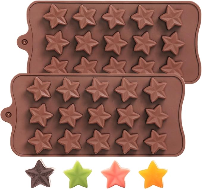 Dacthuw Small Star Chocolate Molds Silicone, Food Grade Silicone Candy Molds for Bite Size Gummy/Jelly/Fruit Snacks, 15 Cavities Mini Star Mold for Soap/Candle/Wax Melt, 2 Pcs
