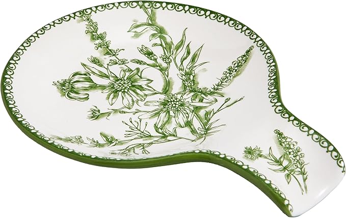 Bico Magnolia Floral Spoon Rest for Stove Top, Ceramic Spoon Holder for Kitchen Counter, Easy to Clean Coffee Spoon Rest Dishwasher Safe, Kitchen Cooking Utensil Rest for Ladles Spatula