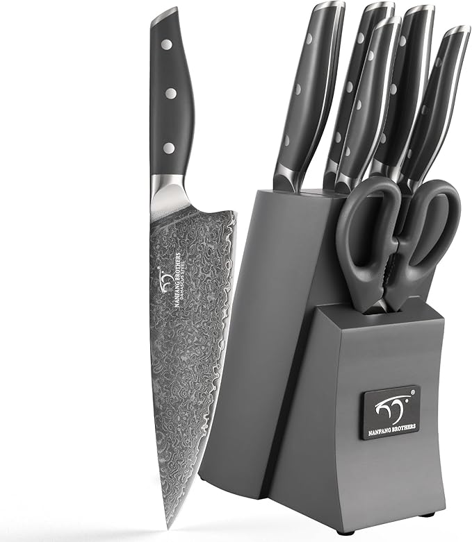 NANFANG BROTHERS 15-Pc Damascus Knife Set VG10 Steel Block