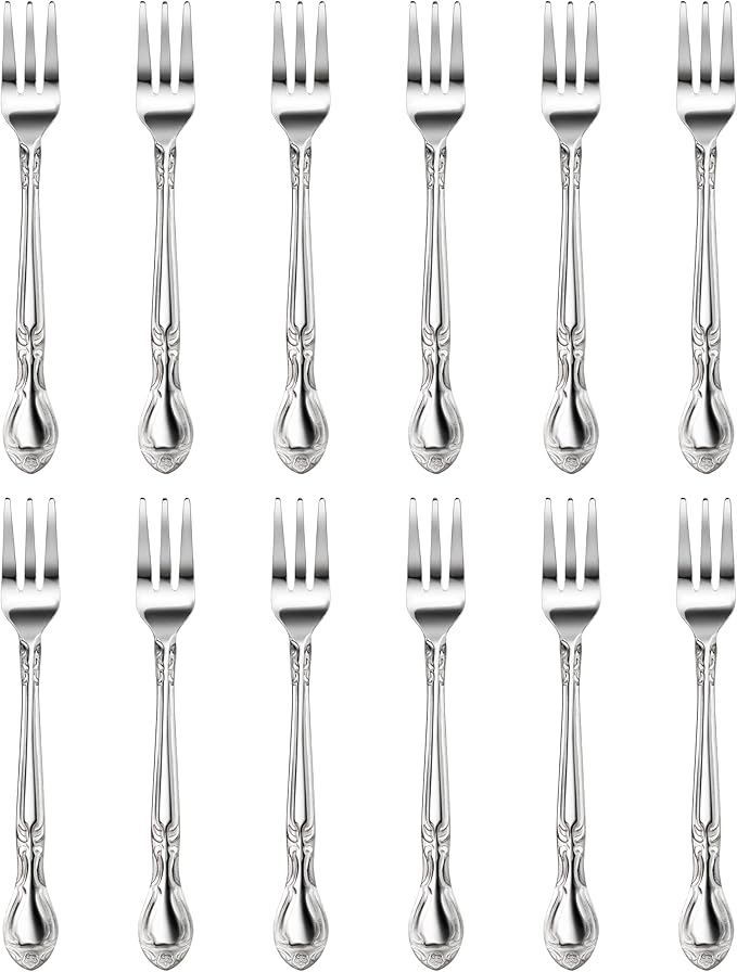New Star Foodservice Rose Pattern Stainless Steel Oyster Fork, 5.8-Inch, Set of 12, Commercial Grade