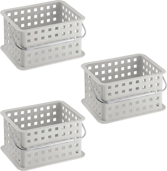 iDesign Plastic Handle-Portable Shower Caddy-Set of 3-Light Gray Basket
