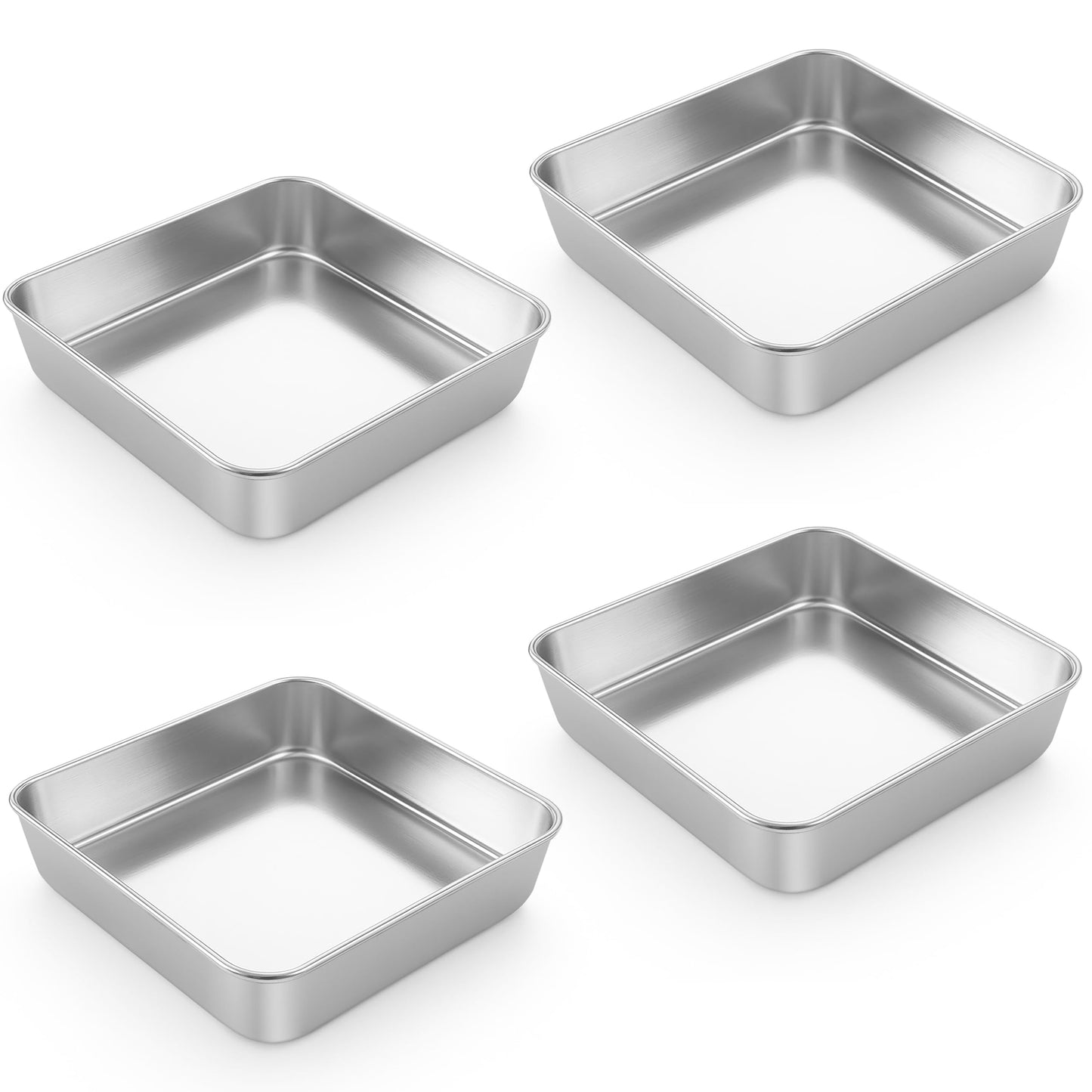 LIANYU 8 Inch Square Baking Cake Pan Set of 4, Stainless Steel Brownie Pan