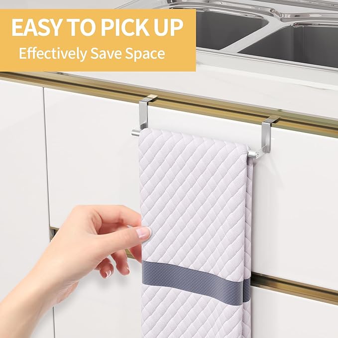 Over The Door Towel Rack, Kitchen Towel Holder Over Cabinet Door Towel Bar Stainless Steel for Cupboard for Kitchen Dish Towel Holder Hanger, 2 Pack (Brushed Nickel)
