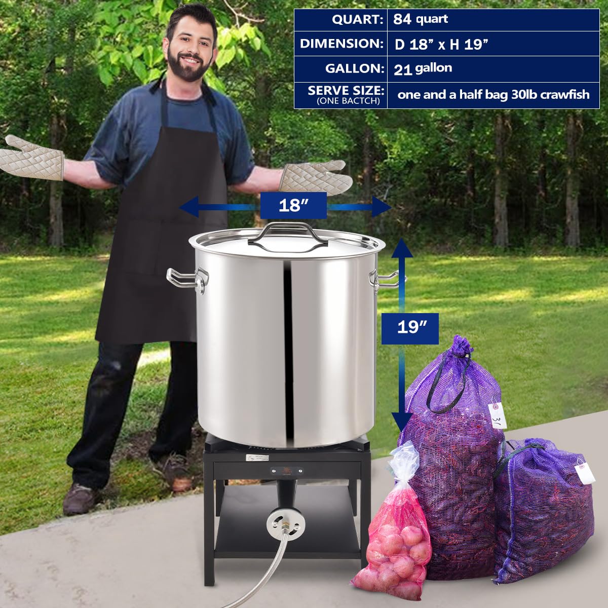 ARC 100QT Stainless Steel Seafood Boil Pot with Basket and Two Brown Paper