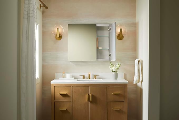 Kohler 55064-NA Embark Slim Medicine Cabinet Mirror, Adjustable Shelves with Mirrored Doors, 30 in. W x 26 in. H