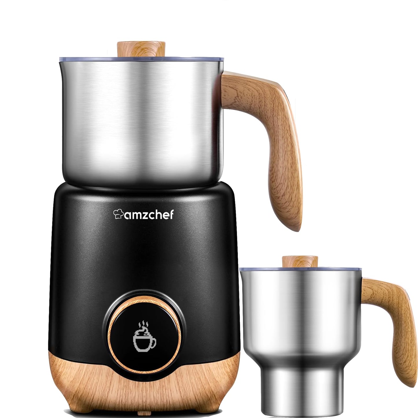 AMZCHEF 21 oz 8-in-1 Milk Frother, 550W Split Stainless Steel Automatic Steamer, Milk Warmer for Latte, Cappuccino, Hot Chocolate, Hot/Cold Froth, Heated Milk & Baby Food, Matte Black