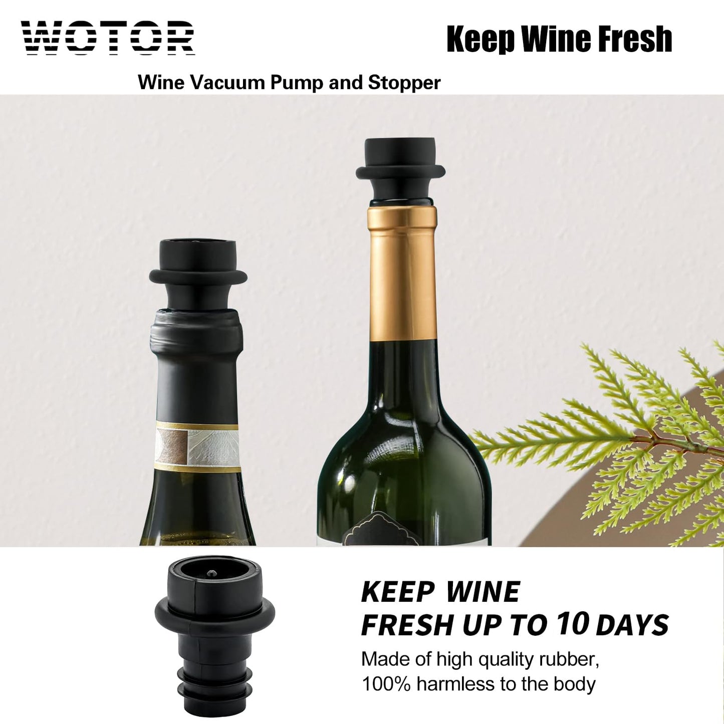 WOTOR Wine Saver Vacuum Pump with 20 Stoppers, Wine Preserver, Black
