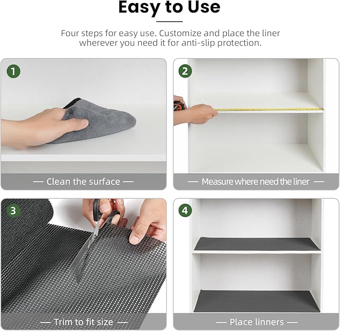 BAGAIL Drawer and Shelf Liner, 17.5 in X 10 Ft Non-Adhesive Shelf Liners for Kitchen Cabinets, Thick Strong Grip Liners for Desk, Shelves, Bathroom Drawers, Cabinet Protection - Charcoal