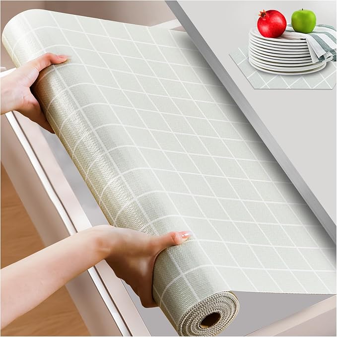 Beautysaid Shelf and Drawer Liner for Kitchen Cabinet, Non Adhesive Non Slip Shelf Paper Waterproof Washable Thickened for Dresser Pantry Shelve Bathroom Protector Liner(Light Green,23.6 in x 10 FT)