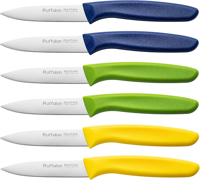 Paring & Fruit Knives Set of 6, Stainless Steel Sharp Blades, Black.