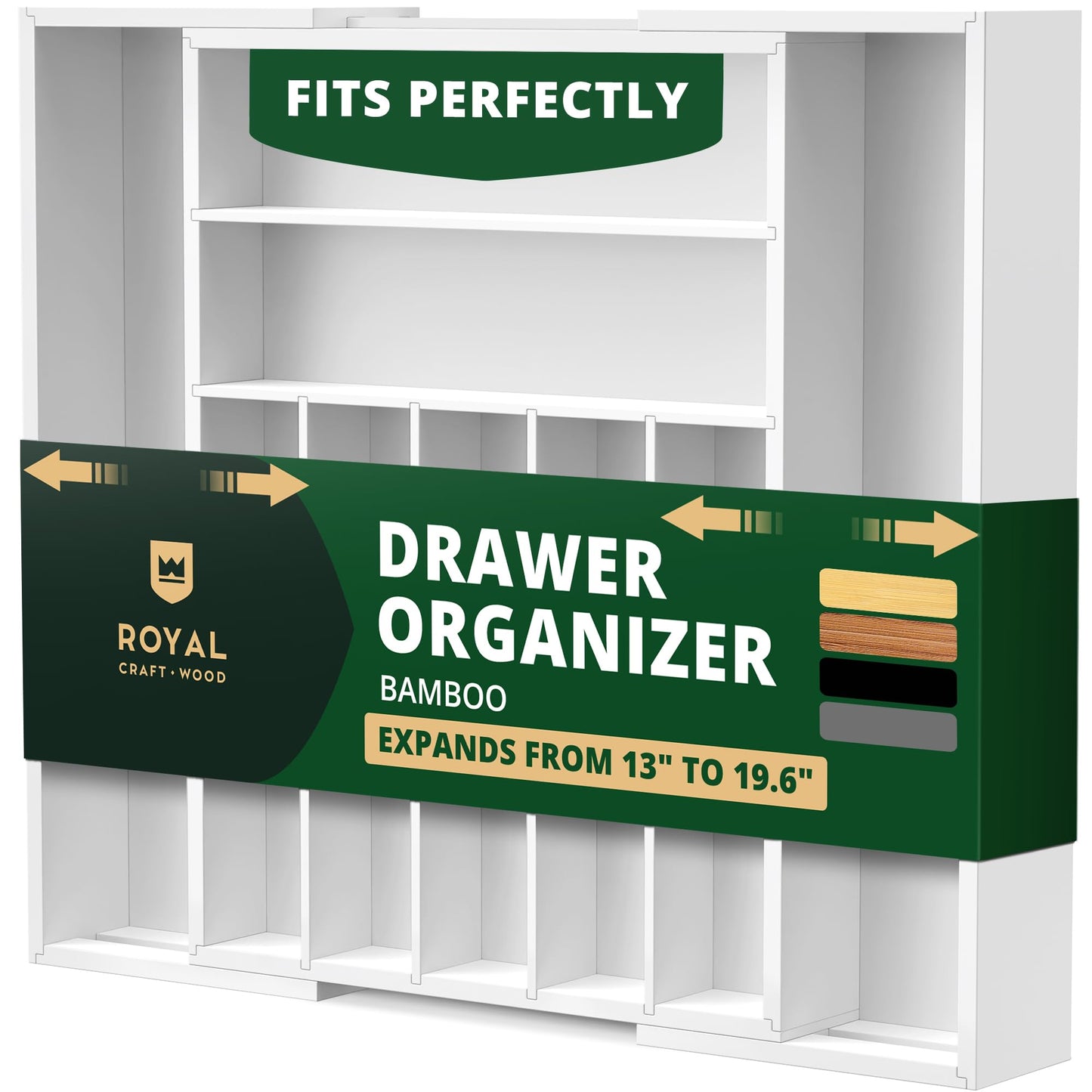 ROYAL CRAFT WOOD Luxury Bamboo Kitchen Drawer Organizer - Silverware Organizer - Utensil Holder and Cutlery Tray with Grooved Drawer Dividers for Flatware and Kitchen Utensils (7 Slot, Gray)