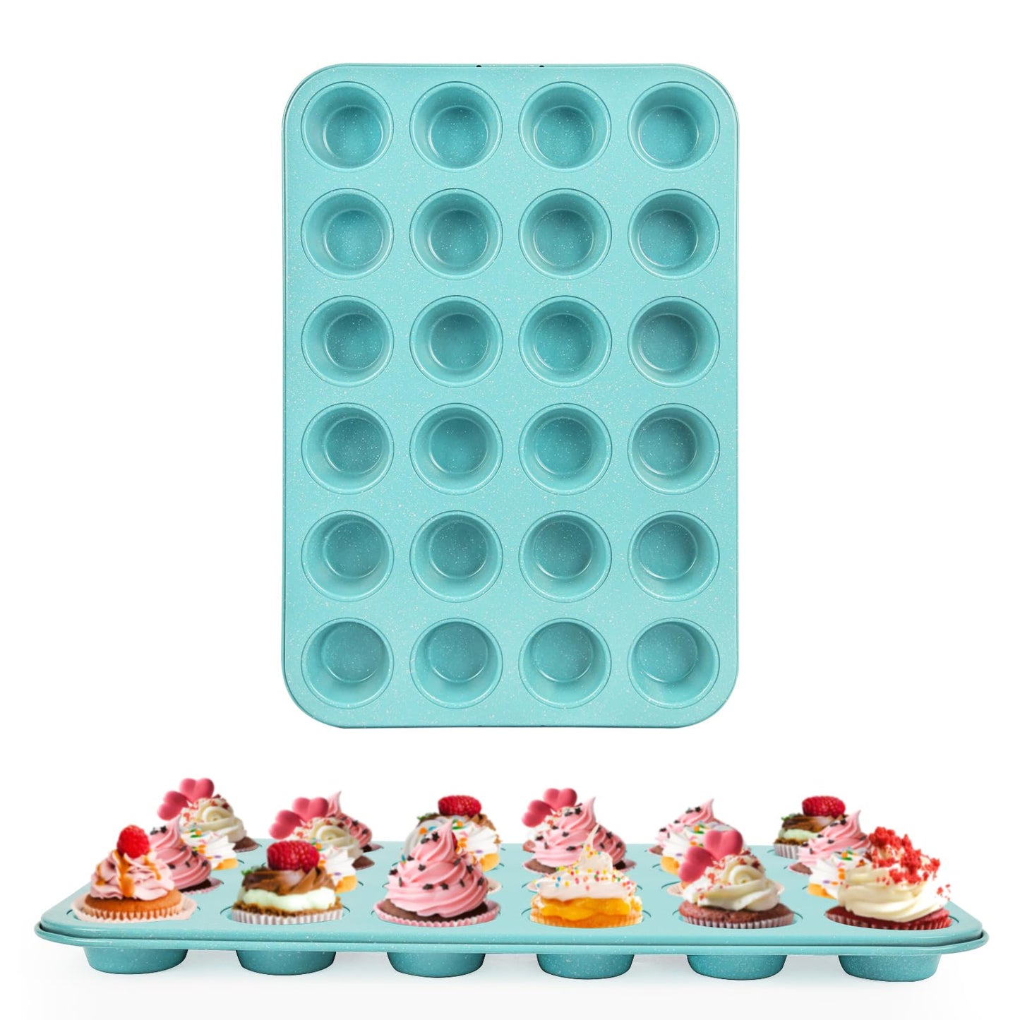 Spmarkt 2-Pack Light Blue 24-Cup Ceramic Mini Muffin Pan – Non-Stick Muffin Tin, PFOA-Free, Healthy Baking, Perfect for Cupcakes, Breakfast Treats & Party Delights