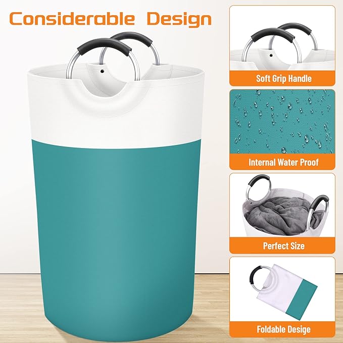 BlissTotes 115L Laundry Basket, Freestanding Laundry Hamper, Collapsible Dirty Clothes Hamper, Waterproof Fabric with Foam Protected Aluminum Handles for College, Dorm, Family (Green)
