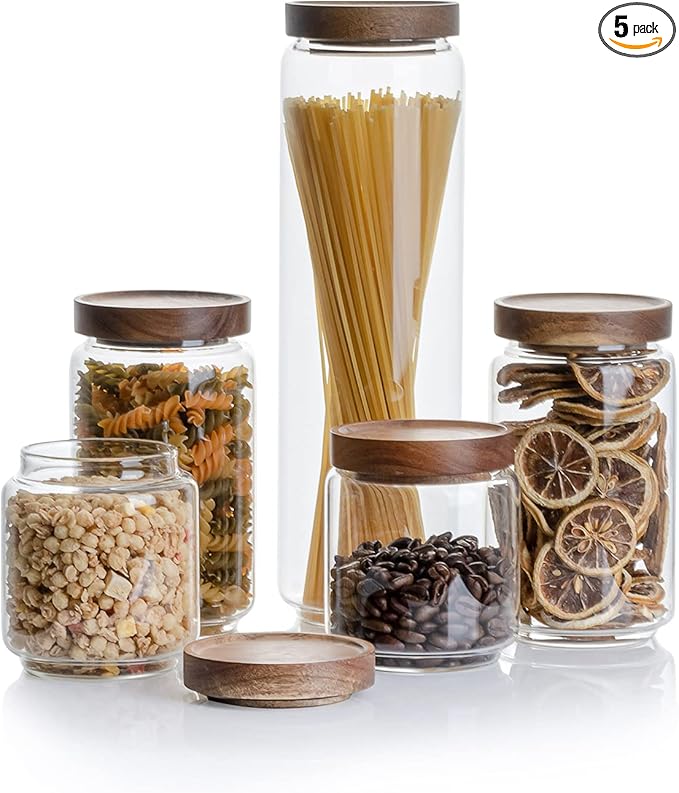 Kanwone Airtight Food Storage Containers Set of 3, 54 Ounce Glass Storage Containers with Bamboo lids, Clear Glass Canisters for Pantry, kitchen, Flour, Sugar, Tea, Coffee, Cookies, Spice and Herbs