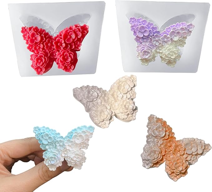 Flower Butterfly Candle Mold, Floral Silicone Mold, Animal Plant Resin Mold for Soap Soy Wax Epoxy DIY Handcraft Home Ornaments Wedding Party Home Decoration (Flower Butterfly)