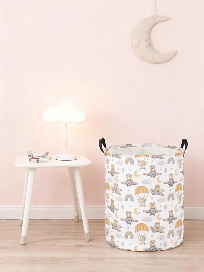 Kids Laundry Hamper,Animal Laundry Basket Collapsible Bear Storage Baskets for Home Decor,Office,Home Organizer,(Airplane Bear