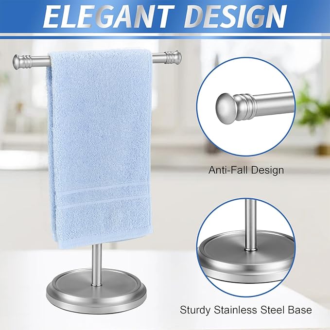 Hand Towel Holder Stand, Free Standing Towel Rack Stand with Stainless Steel Base, Rust-Proof Towel Bar for Bathroom Kitchen Countertop (Brushed Nickel)