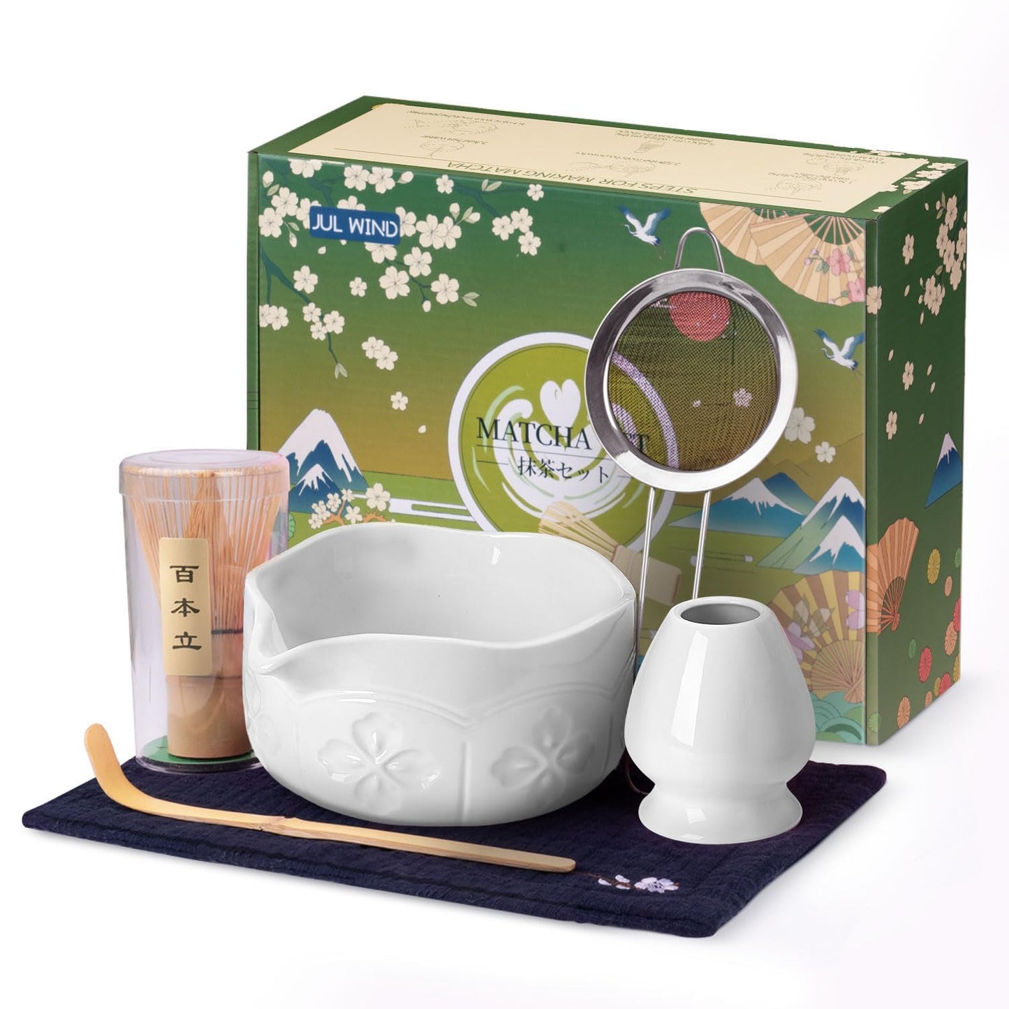 JUL WIND Matcha Whisk Set, Matcha Set Includes Bamboo Whisk, Ceramic Bowl