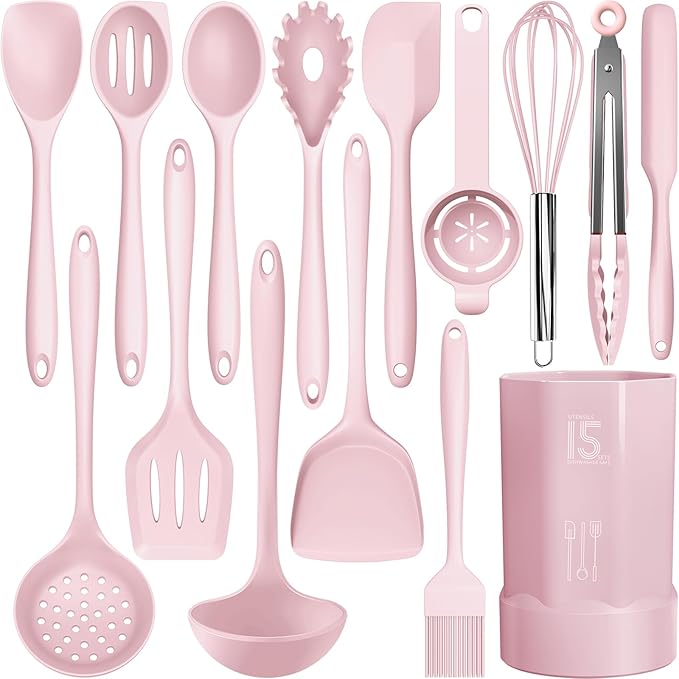 AOTHOD Silicone Cooking Utensils Set - 446°F Heat Resistant Silicone Kitchen Utensils,Spatula,Spoon, Kitchen Utensil Sets Gadgets Tools Set for Nonstick Cookware,Dishwasher Safe BPA FREE (Multicolor)