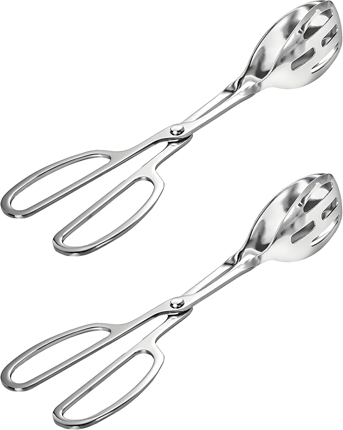 KBBYT Kitchen Tongs for Cooking for Buffet Party Catering - Stainless Steel Salad Tongs for Food Bread Cake Bake Dessert, 10-Inch Serving Tongs for Grill, Steak, Barbecue, Scissor Design (1 Pack)