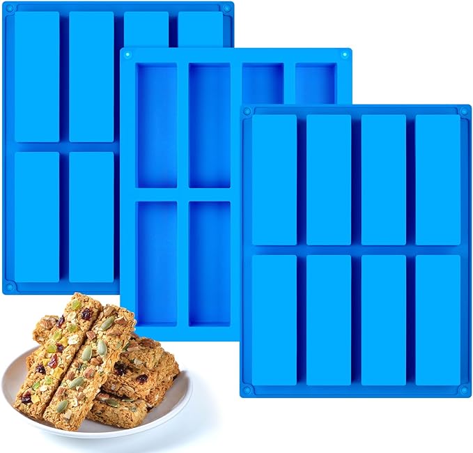 CLUEWR Granola Bar Silicone Mold for Baking, 3 PCS, 8 Cavity