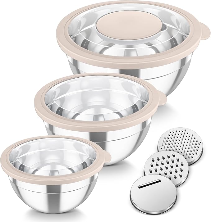 TeamFar Mixing Bowls, 3PCS Stainless Steel Serving Salad Bowls