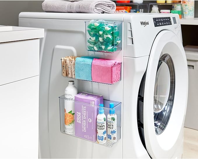 iDesign Magnetic Small Clear Plastic Organizer Bins for Laundry Room Storage - 4-Pack