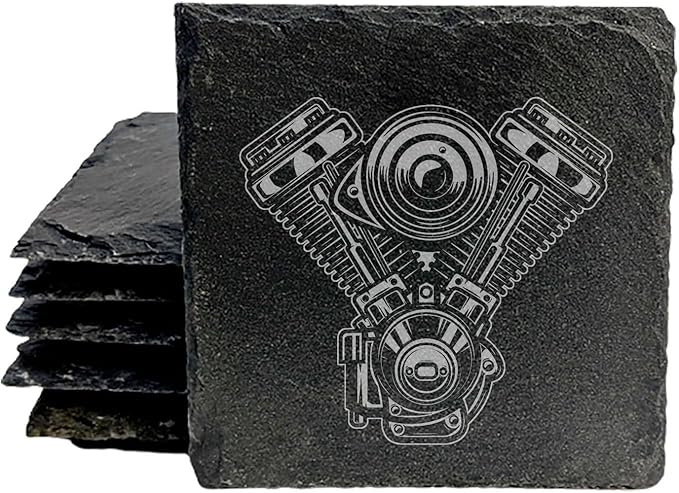 Engraved Motorcycle Journey Slate Coasters Set of 4 – Square – USA Made