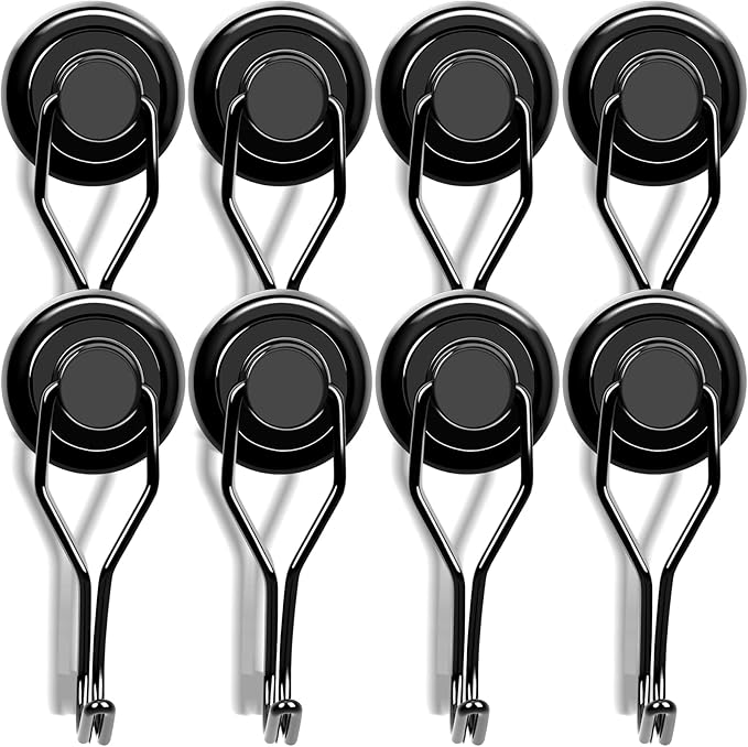 LOVIMAG Hooks, 120lbs+ Magnetic Magnet Hook 2025 Cruise Cabin Ship Essentials Heavy Duty Strong Refrigerator Fridge Hanging for Classroom Beach Vacation Kitchen Grills Home Mug Hanger (8 Pack), Black