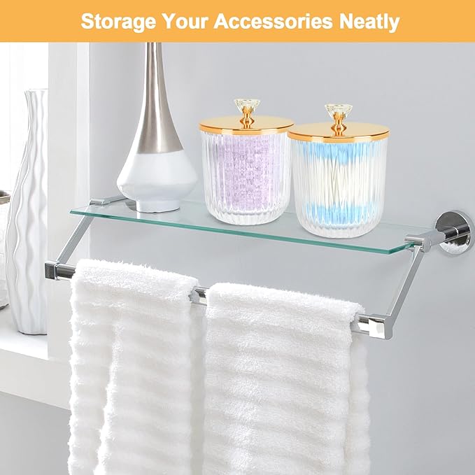 Jenseits 2PCS Qtip Holder Set, Clear Glass Apothecary Jars With Lid for Cotton Ball and Round Pad Storage, Bathroom Vanity Organization, Farmhouse Home Decor