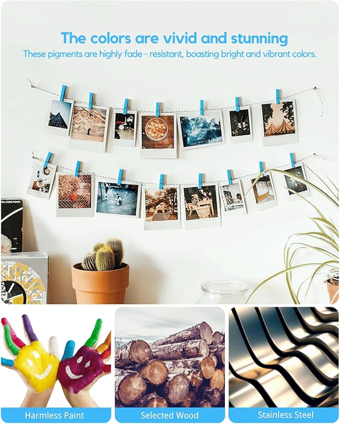Blue Clothes Pins for Baby Shower, Mini Wooden Clothespins 1.4 Inch 50 PCS, Colored Tiny Clips Close Pin for Classroom Crafts Project Decorations Hanging Artwork Display Pegs